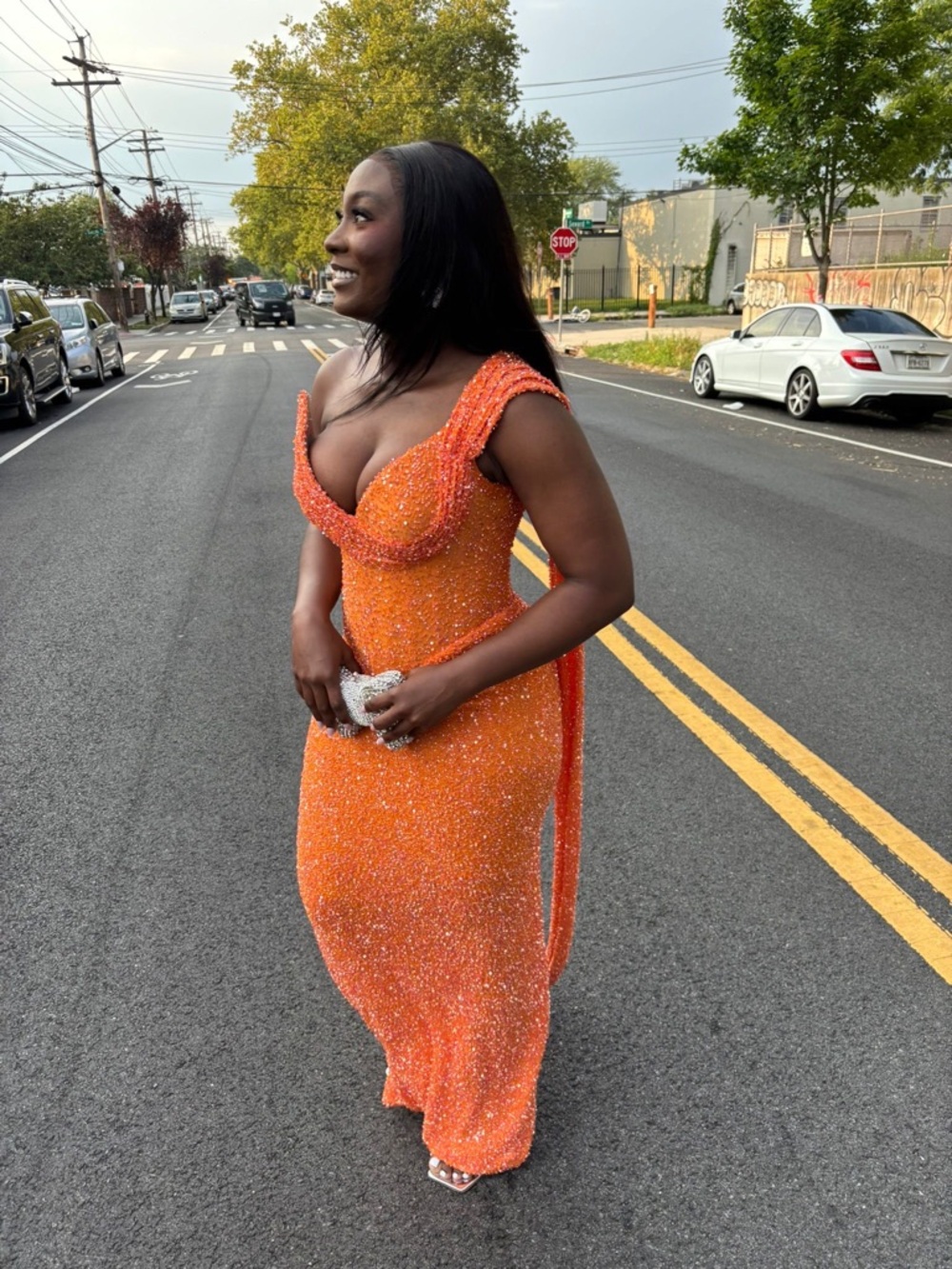 Elegant Orange Beaded custom made Evening Gown - Women Dresses